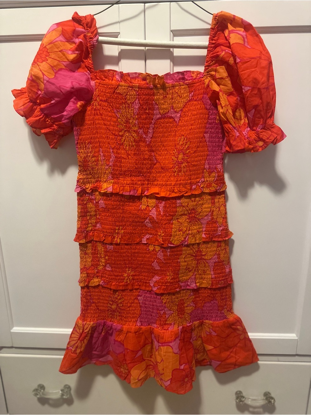 Girls j.Marie Lizzie Orange Pink Floral Smocked Casual Dress- NWT 14